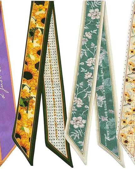 4 Pack Purse Scarf Handbags Skinny Twill Hair Scarves Narrow Neck Scarf Band Women Fashion Accessories Bag Charms