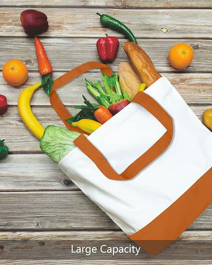 TOPDesign 1-Pack Super Strong Large 12oz Cotton Canvas Tote Bag, Reusable Grocery Shopping Cloth Bag, Fashionable Two-Tone Tote for Crafts, DIY Your Creative Designs