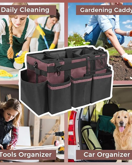 Wearable Cleaning Caddy, Cleaning Caddy Supplies Organizer with Handle & Shoulder Straps for Housekeepers, Under Sink & Car Cleaning Tool Organizers Bag with 4 Foldable Divider (LotusPink)
