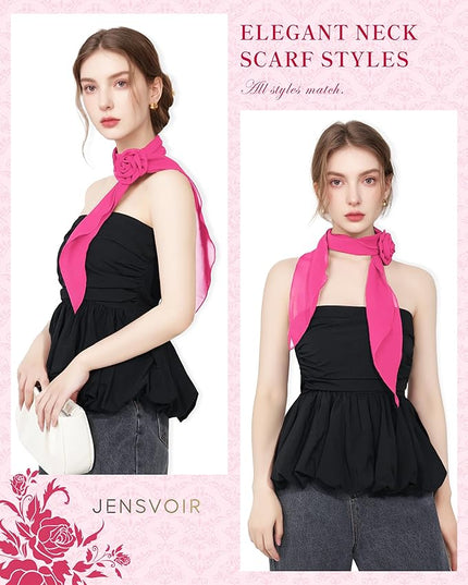 Chiffon Scarf for Women, Removable Flower Neck Scarf Light Soft Fashion Rose Scarves Versatile Headband or Hair Band