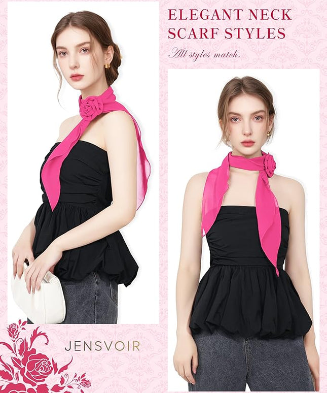 Chiffon Scarf for Women, Removable Flower Neck Scarf Light Soft Fashion Rose Scarves Versatile Headband or Hair Band