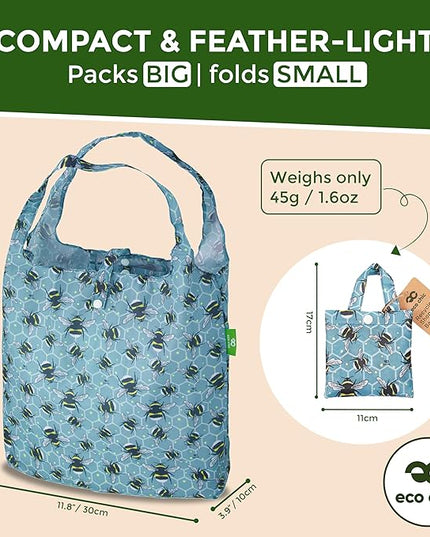 ECO CHIC Foldable Reusable Grocery Bags - Lightweight, Recycled & Reusable Shopping Bag - Waterproof Packable Tote