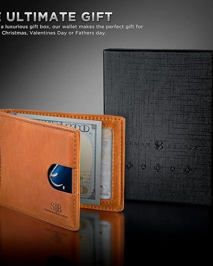SERMAN BRANDS RFID Blocking Slim Bifold Genuine Leather Minimalist Front Pocket Wallets for Men with Money Clip Thin Mens