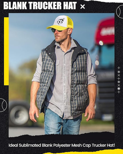 10 Pcs Sublimation Blank Trucker Hats Bulk Mesh Baseball Cap Polyester Mesh Trucker Hat for Men and Women