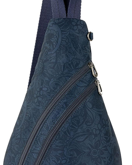 Sakroots On The Go Sling Bag for Women in Eco-Twill, Large Convertible Crossbody Backpack With Main Zipper Closer, Made From Recycled Materials - Indigo Spirit Desert