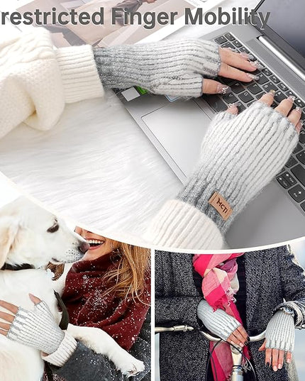 MCTi Winter Gloves for Women, Fingerless Mittens Knitted, Typing Gloves with Long Wrist Cuff, Warm for Cold Weather