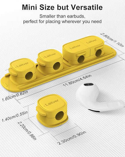 6 Pack Magnetic Cable Clips [1s Open/Lock], Laitver Cord Organizer Holder Strong Adhesive Desk Cable Management- Organize Charging Cords Neatly for Home, Office, Car,Desk, Nightstand-Yellow
