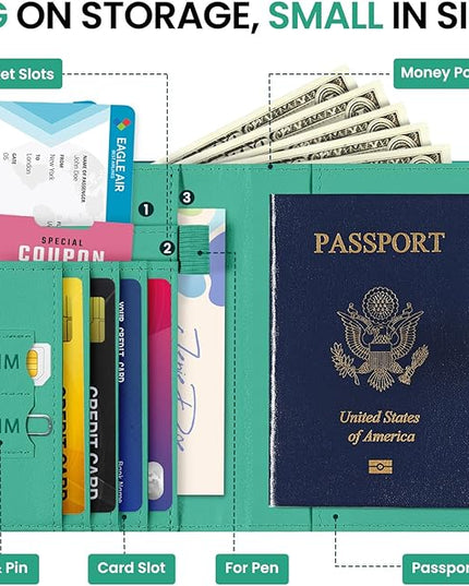 Passport Holder for Travel Essentials, RFID Blocking Leather Cover Wallet with Magnetic Closure, Aesthetic & Cute Passport Book Case for Women and Men - Coastline