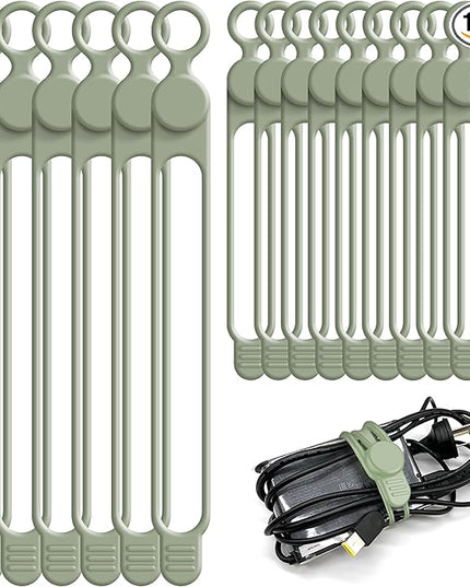 Nearockle Silicone Cable Ties Cord Organizer for Cable Management, 16PCS 4.2" and 7.1" Reusable Cable Organizer Electronic Accessories for Home, Office, Kitchen, School, Travel (Green)