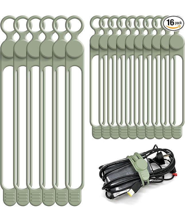 Nearockle Silicone Cable Ties Cord Organizer for Cable Management, 16PCS 4.2" and 7.1" Reusable Cable Organizer Electronic Accessories for Home, Office, Kitchen, School, Travel (Green)