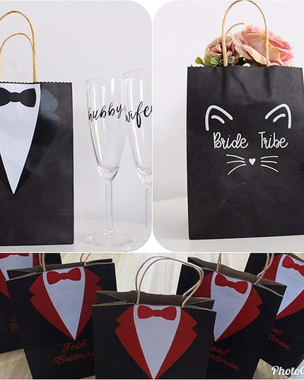 Qutuus Black Gift Bags with Handles - 25 Pcs 8"x4.5"x10" Black Paper Bags, Shopping Bags, Party Bags, Favor Bags, Goody Bags, Cub, Business Bags, Kraft Bags, Retail Bags, Paper Gift Bags