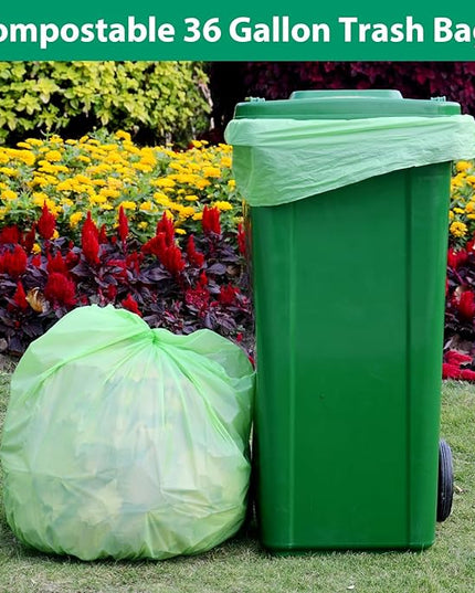 GreFusion Compostable 36 gallon Trash Bags, Extra Thick 1.28 Mills, Compost 36 Gal Trash Bags (Kitchen Tall Garbage Bags), Compostable Lawn & Leaf Yard Waste bags,ASTM D6400,Bpi Certified