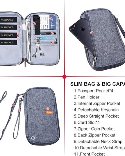 RFID Family Passport Wallet Holder Waterproof, Travel Document Organizer Credit Card Clutch Bag for Men Women