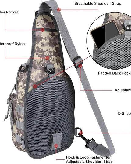 Qcute Tactical Backpack, Waterproof Military Cross-body Molle Sling Shoulder Backpack Chest Bag for Outdoor Every Day Carry