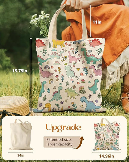 Aesthetic Tote Bag for Girls - with Magnetic Buckle and Zipper Inner Pocket for Women Lady Canvas Cotton Tote Bag