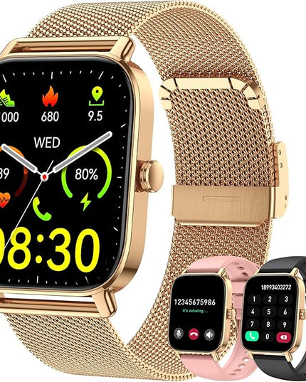 Smart Watch for Women Android/iPhone: Fitness Tracker Smart Watches Answer/Make Call IP68 Waterproof 1.85" Smartwatch Activity Pedometer Heart Rate SpO2 Monitor 120+ Sports Model Gold Womens Watches