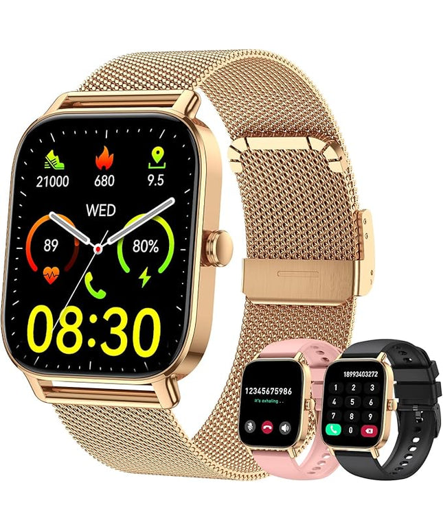Smart Watch for Women Android/iPhone: Fitness Tracker Smart Watches Answer/Make Call IP68 Waterproof 1.85" Smartwatch Activity Pedometer Heart Rate SpO2 Monitor 120+ Sports Model Gold Womens Watches