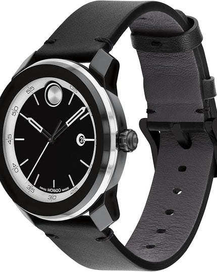 Movado Bold TR90 Ultra Modern Watch for Men and Women - Swiss Quartz 3H Movement, Leather Strap - Water Resistant 3ATM/30 Meters - Sporty Style Wristwatch for Everyone - 42mm