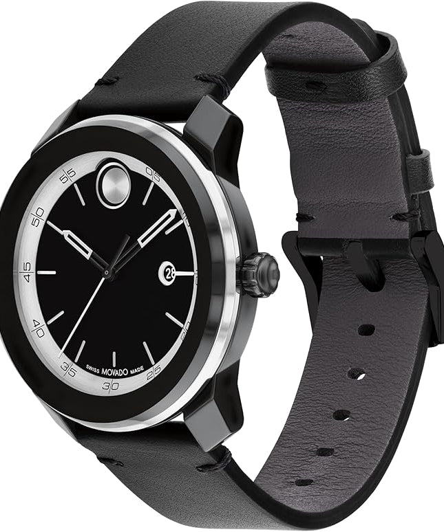 Movado Bold TR90 Ultra Modern Watch for Men and Women - Swiss Quartz 3H Movement, Leather Strap - Water Resistant 3ATM/30 Meters - Sporty Style Wristwatch for Everyone - 42mm