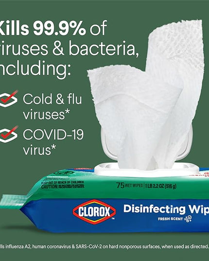 Clorox Disinfecting Wipes Flex Pack, Bleach Free, Fresh Scent, 75 Count (Pack May Vary)