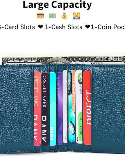 Plinvo Real Leather Small Wallet for Women Coin Pouch RFID Blocking Bifold Credit Card Holder Mini Wallet for Ladies (Blue)