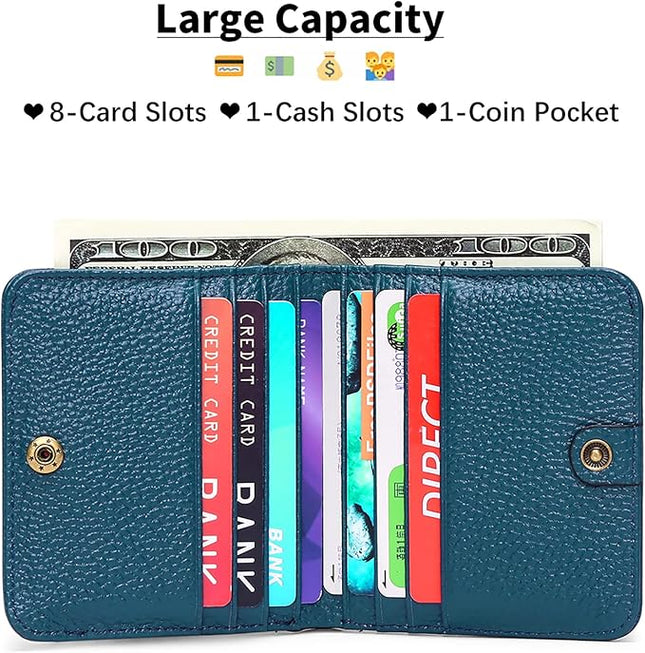 Plinvo Real Leather Small Wallet for Women Coin Pouch RFID Blocking Bifold Credit Card Holder Mini Wallet for Ladies (Blue)