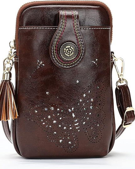 Small Crossbody Bags for Women, Lightweight Mini Cute Cell Phone Purse for Women with Tassel Shining Butterfly