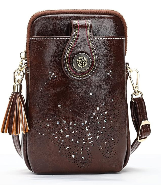 Small Crossbody Bags for Women, Lightweight Mini Cute Cell Phone Purse for Women with Tassel Shining Butterfly