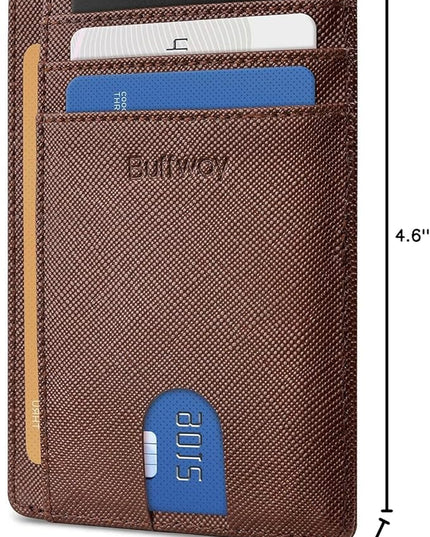 Buffway Slim Minimalist Front Pocket RFID Blocking Leather Wallets for Men and Women - Cross Coffee