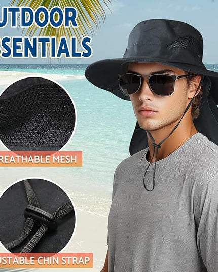 NPJY Sun Fishing Hats with Neck Flap for Men Women UV Sun Protection Bucket Hat