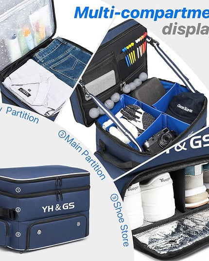 Golf Trunk Organizer, 3 Layer Golf Accessories for Men, 2 Pair Shoes Separate Ventilated Compartment Golf Organizer for Car, Balls, Clothes, Gloves, Accessories Golf Gifts (Add shoulder straps)