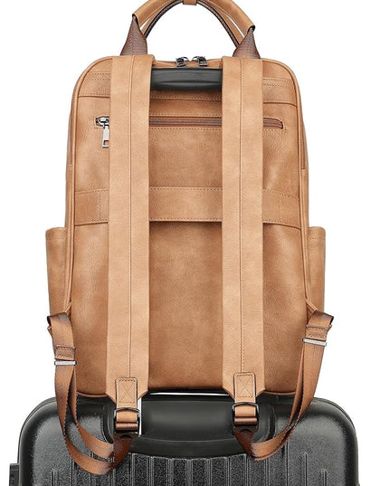 MASINTOR Leather Laptop Backpack for Women, Stylish Computer Backpack College Business Work Shoulder Bags Work and Travel Retro Camel