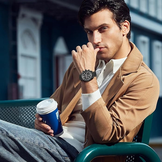 BY BENYAR Watch for Men Analog Quartz Chronograph Waterproof Luminous Designer Mens Wrist Watches Business Work Sport Casual Dress Watch with Silicone Strap Elegant Gifts for Men