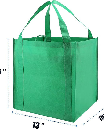 NERUB Set of 10 Reusable Grocery Bags Heavy Duty Shopping Bags Large Grocery Totes with Reinforced Bottom Super Sturdy Handles, Green