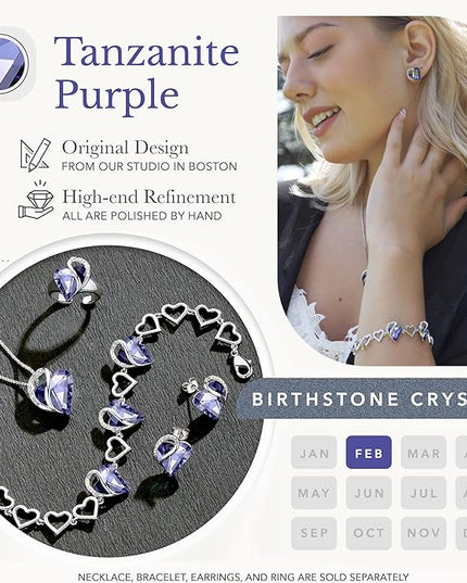 Leafael Infinity Love Heart Link Bracelets, Birthstone or Healing Stone Crystal Bracelet for Women, Silver Tone Jewelry Gifts for Her, 7-inch Chain and 2-inch Extender