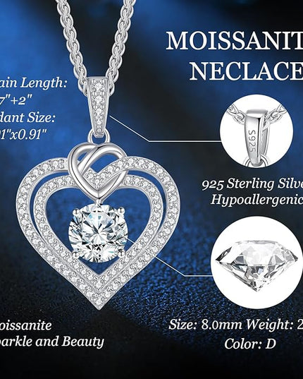 OOBEE Moissanite Heart Necklaces for Women, 1- 4 Carat Moissanite 925 Sterling Silver Gold Plating Fine Women Necklace，Ideal Anniversary Birthday Christmas Valentine Mothers Day Jewelry Gifts for Mom Wife Her Girlfriend