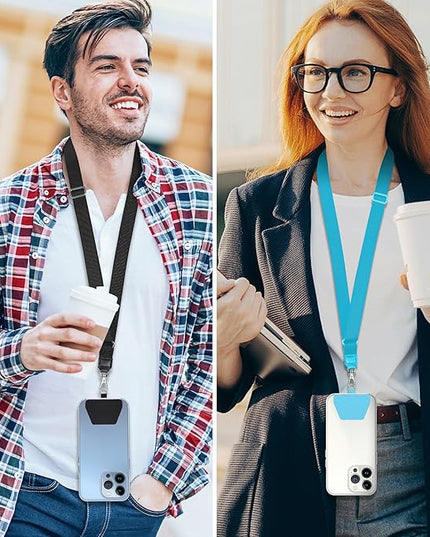 SHANSHUI Phone Lanyard, Crossbody Cell Phone Tether Pads Compatible with iPhone & All Smartphones in Full Cover Cases Black Blue