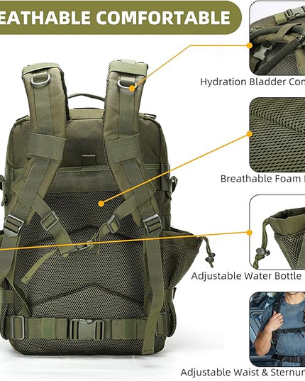 gracedon Tactical Backpack - Military Molle Bag 3 Days Pack for men and Women Large Assault Rucksack 45L (Green)