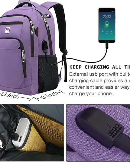 Laptop Backpack,Business Travel Anti Theft Slim Durable Laptops Backpack with USB Charging Port,Water Resistant College Computer Bag for Women & Men Fits 15.6 Inch Laptop and Notebook-Purple