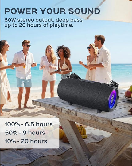 TREBLAB HD-Max Portable Bluetooth Speaker, 60W Loud Stereo Sound with Deep Bass, IPX7 Waterproof Outdoor Speaker, 20H Playtime, Powerbank, RGB Party Lights