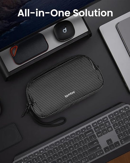 tomtoc Electronic Organizer Travel Case Performance, Water Resistant Dual Compartment Cable Organization Storage Bag for Charger, Cord, Phone, Hard Drive, Power Bank, Accessories Travel Essentials