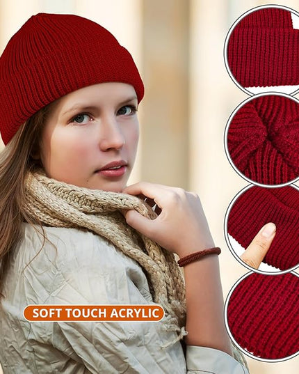 SATINIOR 4 Pieces Trawler Beanie Watch Hat Roll up Edge Skullcap Fisherman Beanie Unisex