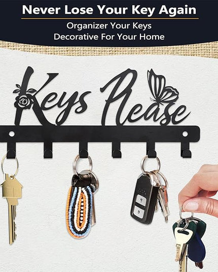 Deveosa Key Hooks Holder for Wall Decorative - Small Blakc Cute Front Door Car Garage Keyholder Entryway Sign House Hanging Key Chain Ring Hangers Stand for Wall Mount Racks