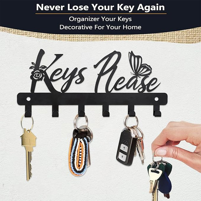 Deveosa Key Hooks Holder for Wall Decorative - Small Blakc Cute Front Door Car Garage Keyholder Entryway Sign House Hanging Key Chain Ring Hangers Stand for Wall Mount Racks