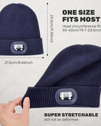 OKKLE Unisex LED Beanie with Light, USB Rechargeable Headlamp Hat, Winter Gifts for Men Women Husband Him Dark Blue