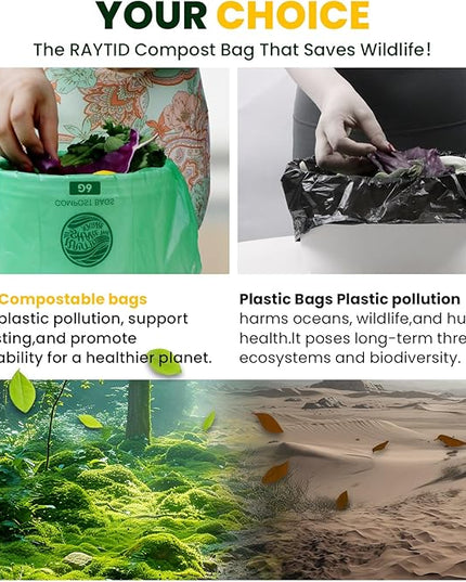 Compostable Bags, 6 Gallon Food Scraps Yard Waste Bags,Fits 5-6-8 Gallon trash can, 30 Liter, 70Count, Heavy Duty 0.85 Mils, ASTMD 6400 Kitchen Trash Bags, BPI&OK compost HOME certified