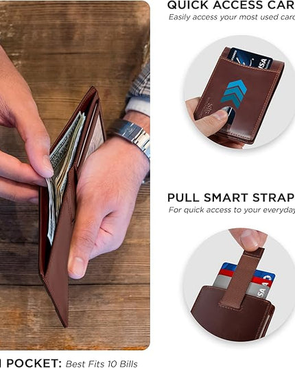 SERMAN BRANDS RFID Blocking Slim Bifold Genuine Leather Thin Minimalist Front Pocket Wallets for Men Billfold Wallet Men Gift