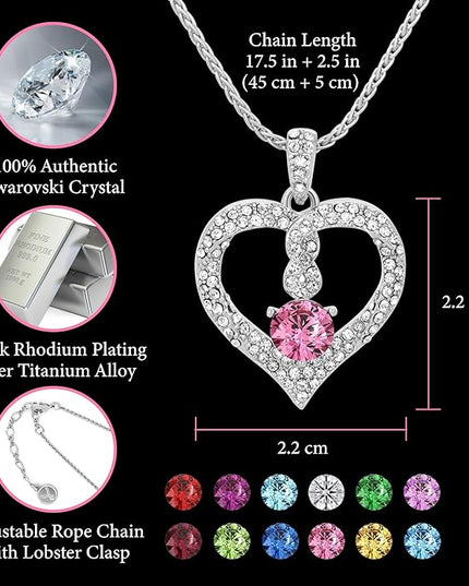 TRYNDI Birthstone Necklace for Women - Infinity 12 Months Birthstone Necklace, Christmas Gifts for Wife, Daughter, Girlfriend, Mom - Mother’s Day, Valentine’s, Anniversary, Birthday Gift for Her