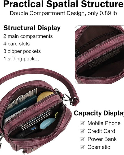 FADEON Small Purses for Women Crossbody Bags, Designer PU Leather Mini Cross Body Purse Travel Shoulder Bag Card Slots