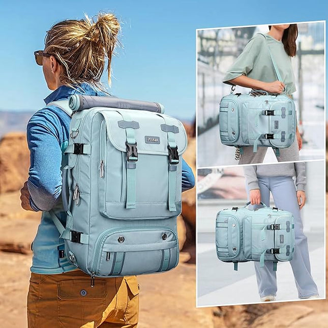 PIJUSHI Travel Backpack for Women Carry on Luggage Backpack Flight Approved Convertible Duffle Bag Fit 16 Inch Laptop(PE037 Blue)